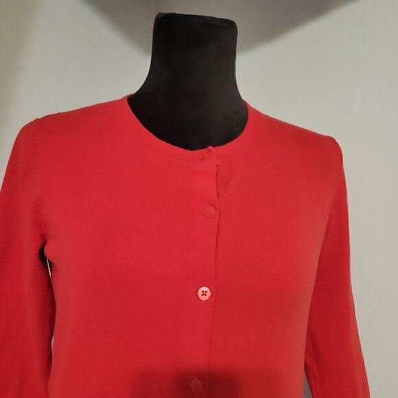 Merona Red 3/4 Sleeve Button Down Round Neck Cotton Blend Shirt Size M - Picture 5 of 13